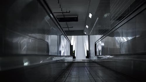 Close Up Moving Walkway Travelator or TravOLator Version of Traditional Conveyer Belt