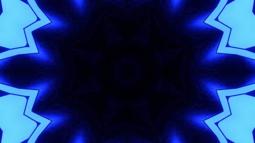 Glowing Blue Neon Geometric Kaleidoscope Loop Background