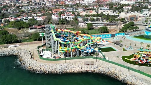 Istanbul, Turkey circa 2023: Marina Aquapark, Shoreline playground, zoom-in shot