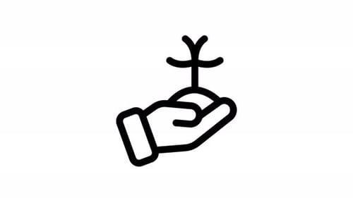 Hand Holding Growing Plant Minimalist Line Icon Animation