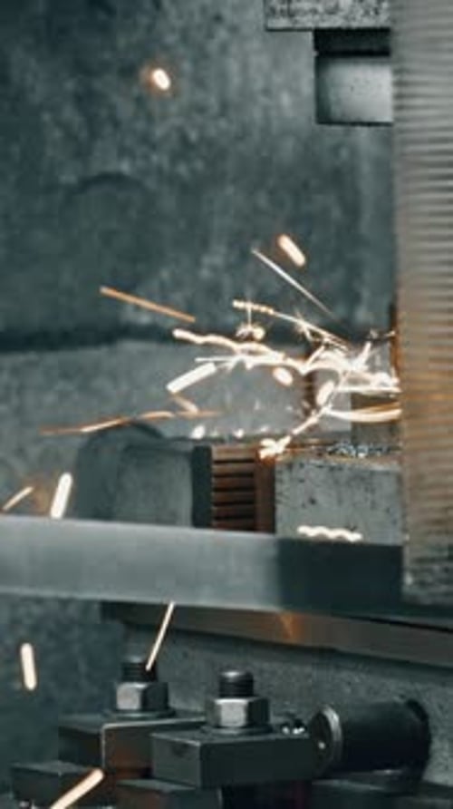 Close-up of Metal Machining with Sparks