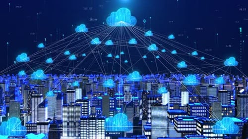 Digital Cloud Computing Network Over City