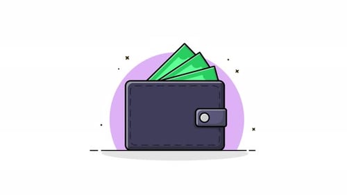 Animated Wallet with Money Appearing Flat Design