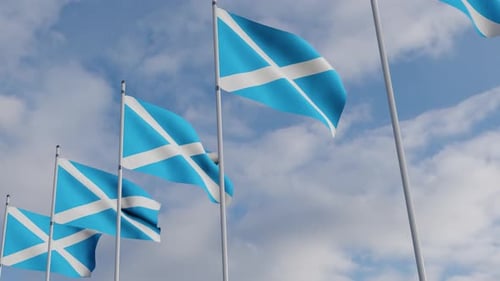 Animated Scottish Flags Waving in Blue Sky