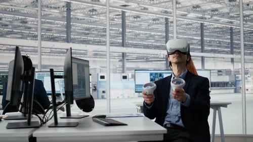 Optimizing Microchip Production VR Technology and Engineer in Factory