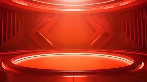 Futuristic Red Virtual Studio with Dynamic Stage and Lights