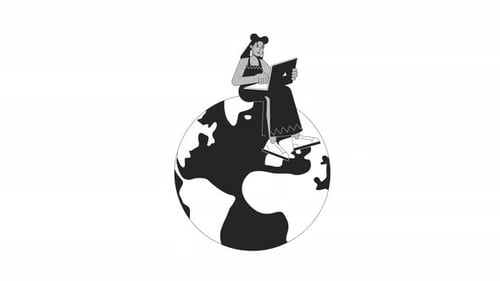 Outsourced Employee Typing on Notebook Bw Outline 2D Animation