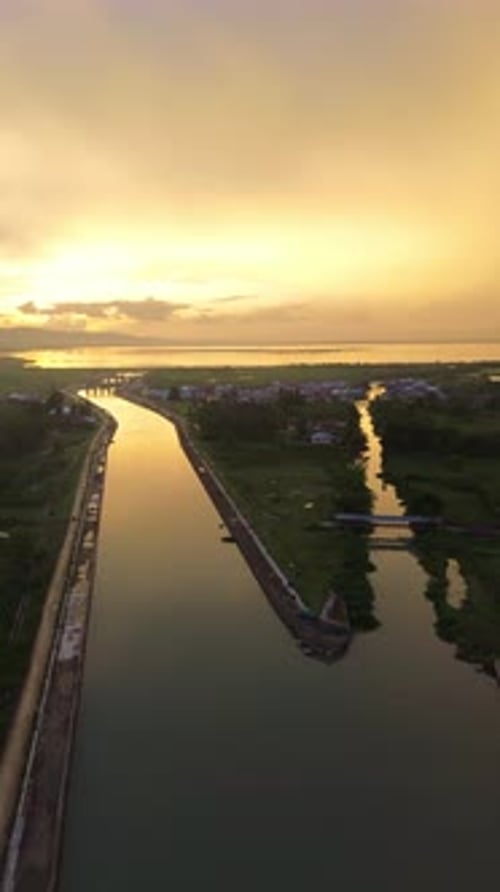 Aerial View of Canal at Sunset