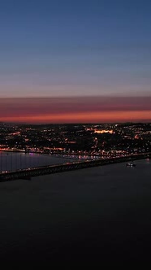Ponte 25 De Abril Suspension Bridge Portugal Aerial View Vertical Video