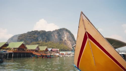 Boats are Moored in the Sea in the Harbour Colorful Thai Boats Moored By the Rocky Shore in the Blue