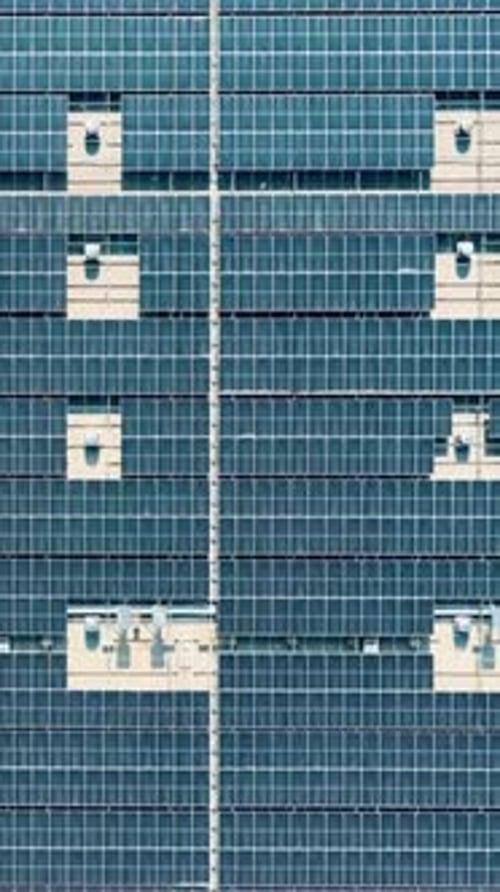 Vertical View Of Huge Solar Panels