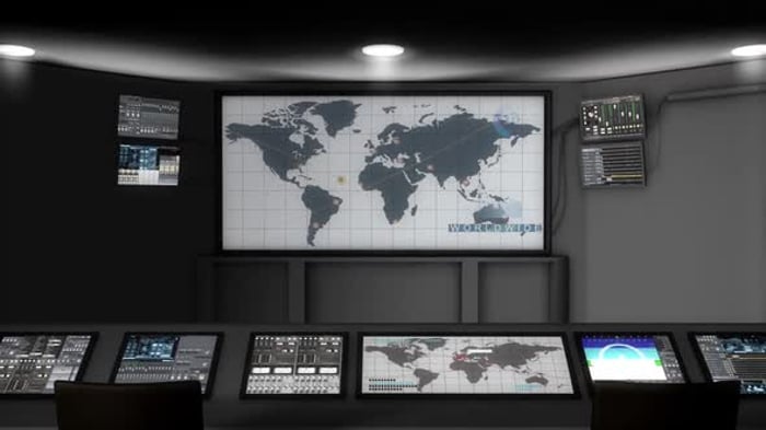Futuristic Control Room Worldwide Data Monitoring Animated Background ...