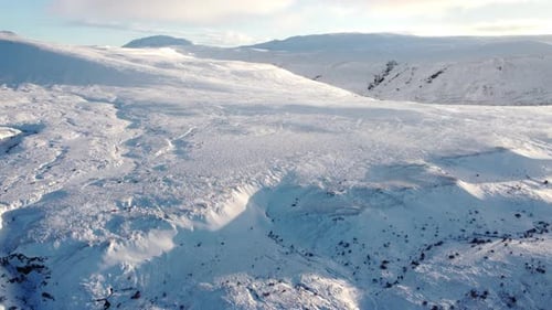 Aerial View Winter Mountain Snow Frozen Morning Landscape White Nature Peaks Cliffs Iceland Cold Top