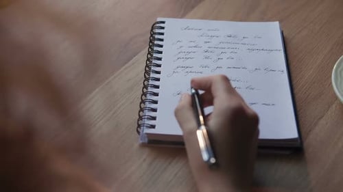 Hand Writes Cursive in Notebook on Desk