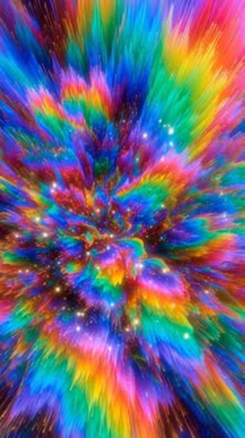 Les couleurs vives explosent en un motif tourbillonnant.