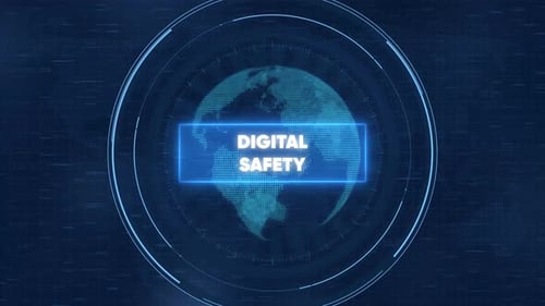 Digitales Sicherheitskonzept mit rotierendem Globus und HUD-Schnittstelle für Cybersicherheitstechnologie