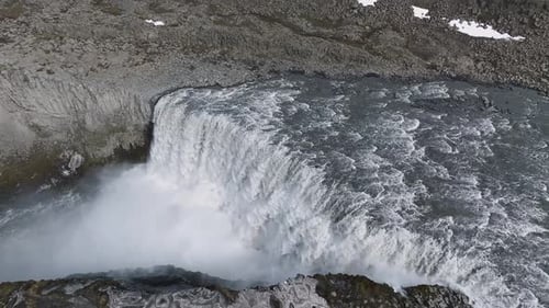 Aerial View of the Dettifoss Waterfall in Jokulsarglijufur National Park in Iceland