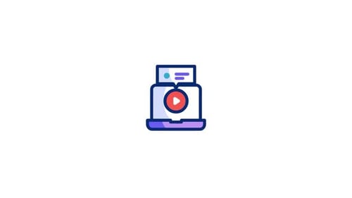 Flat Design Laptop Icon with Video Play Button Animation