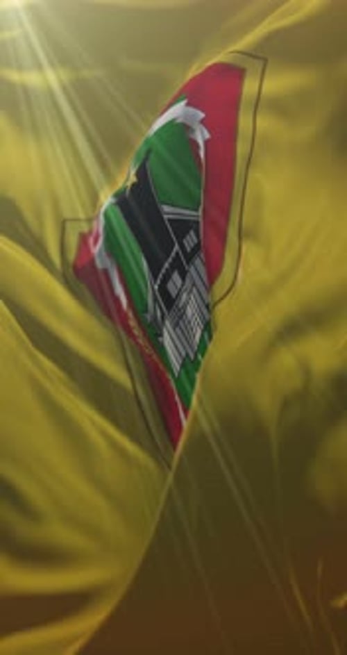 Realistic Waving Yellow Flag with Coat of Arms