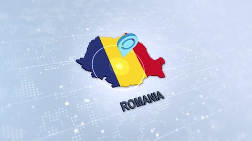 3D Animated Map of Romania with Flag and Location Pin