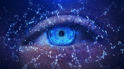 Futuristic Digital Eye with Data Network Overlay