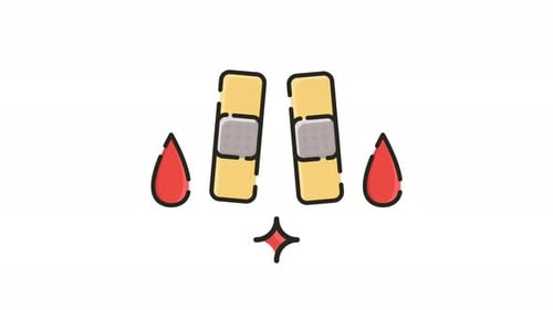 Animated Flat Design Band-Aid Icon with Blood Drops