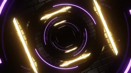 Yellow And Purple Neon Cylindrical Mirror Tunnel Background Vj Loop In HD