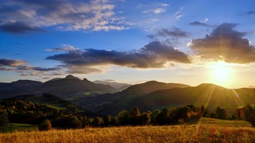 Mountain Valley at Sunset, Golden Hour Landscape