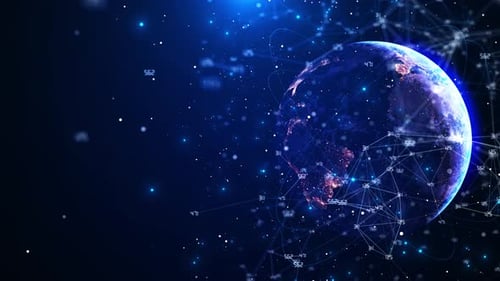 Digital technology security Wireless connection Internet network sci-fi planet Earth particles lines