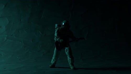 Astronaut Playing Electric Guitar with Dynamic Neon Lights