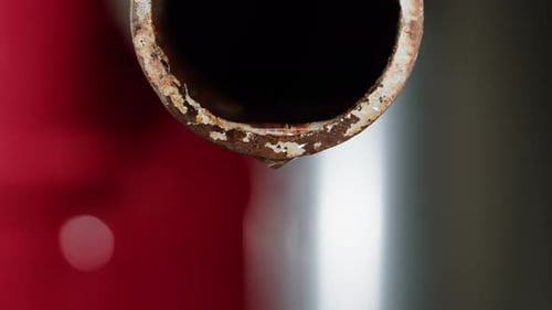 Waste Water Pipes Close Up on Factory Pouring Gasolin