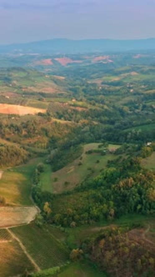 Drone Panning Over Landscape Near San Gimignano Tuscany Italy at Sunset