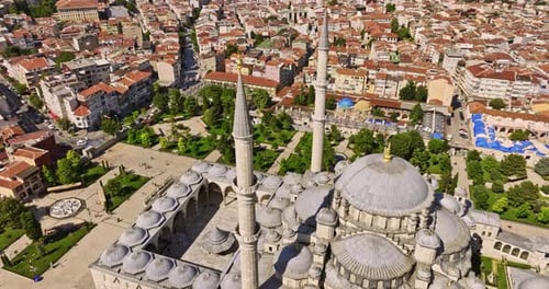 Istanbul, Türkei, Luftaufnahme v16, niedrige Vogelperspektive, fliegen um die Süleymaniye-Moschee herum und fotografieren architektonische Objekte