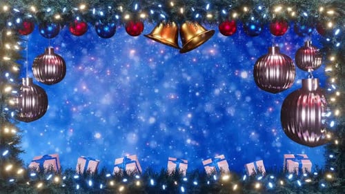 Animated Christmas Background with Ornaments, Gifts, and Falling Snow