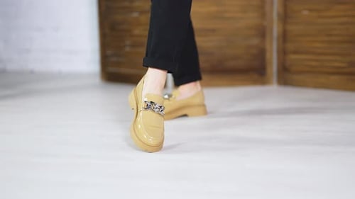 Beige Loafers Fashionable Footwear Close-Up