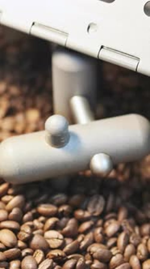 Coffee Beans Stirred in Roasting Machine