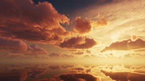 3d render video of slowly floating clouds above the calm sea water