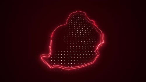 Neon Red Outline Map of Mauritius Island Animation