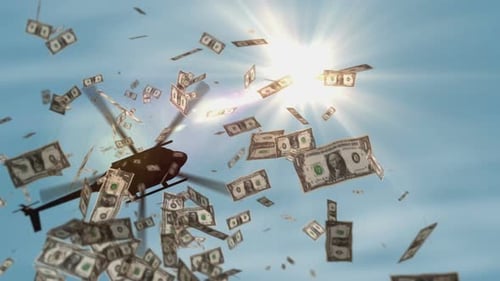 Dollar one banknotes helicopter money dropping