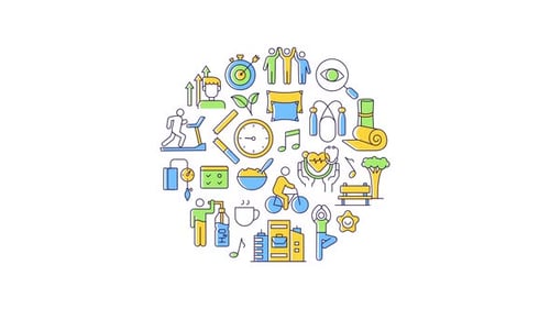 Wellness workplace icons concept circle animation