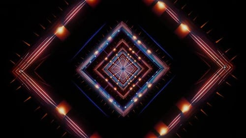 Animated Glowing Geometric Neon Square Tunnel