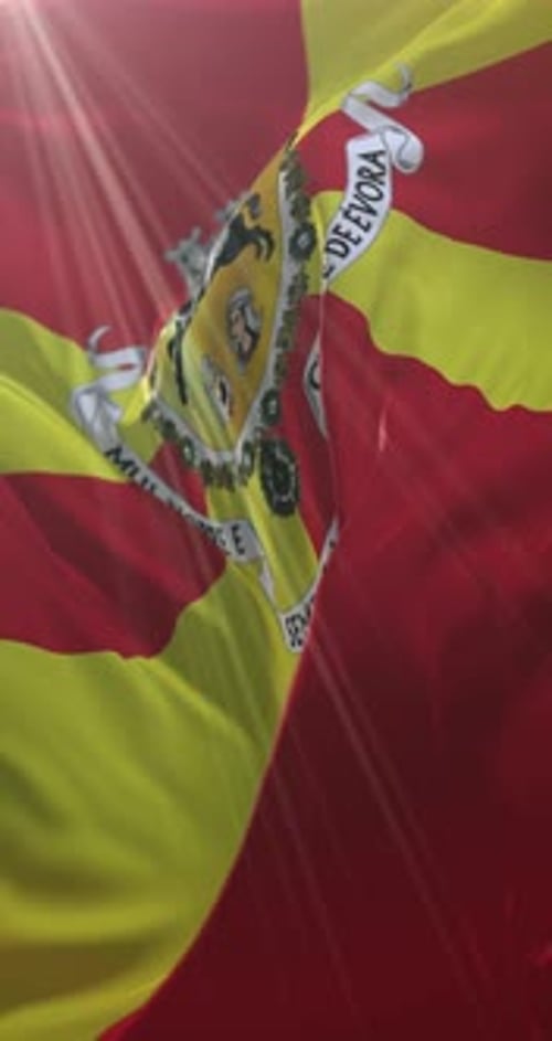 Évora City Flag Waving with Sunlight Lens Flare Vertical Animation