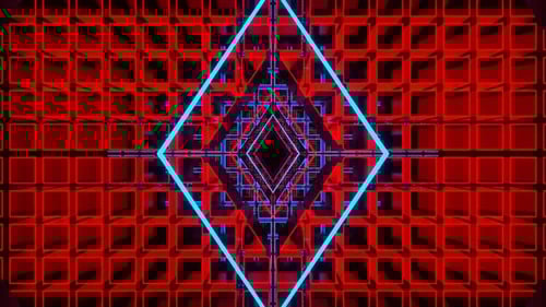 Red And Blue Neon Rotated Rhombus Tunnel Background Vj Loop In 4K