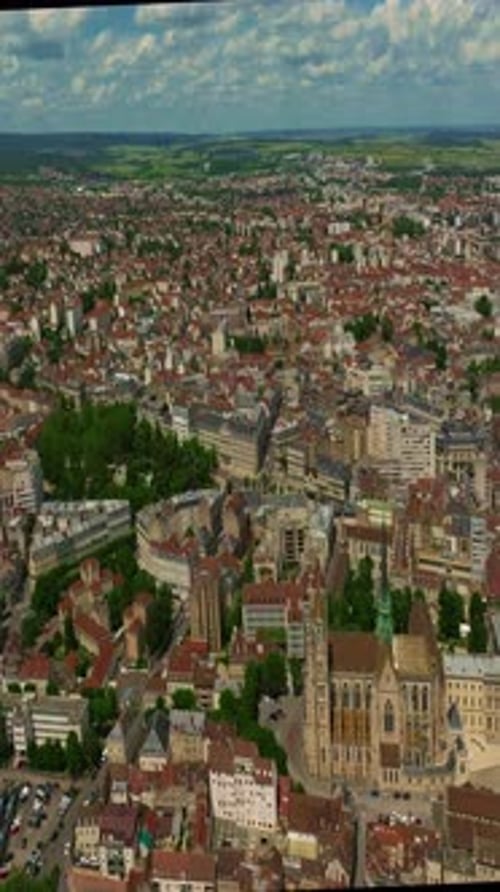 Aerial View Around the Town Dijon Flight Through the Historic Center of Dijon the Capital of
