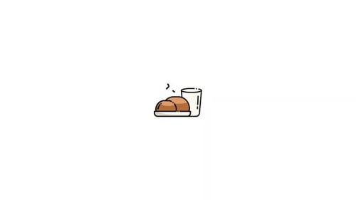 Animated Icon of Hot Buns and Milk in Flat Design Style
