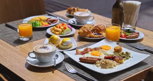 Delicious Breakfast Food Displayed on Table Indoors