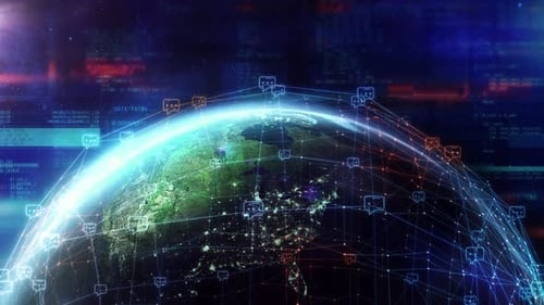 Global Digital Network Connections Animated Over Planet Earth