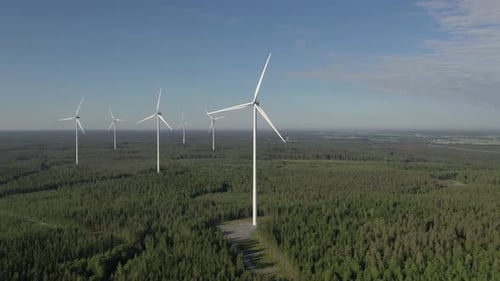 Large rotor wind electric generator. Aerial view of Wind Turbines generating clean and ecological en