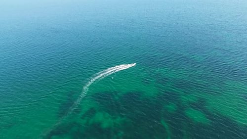 Aerial view of boat sailing, Portugal.