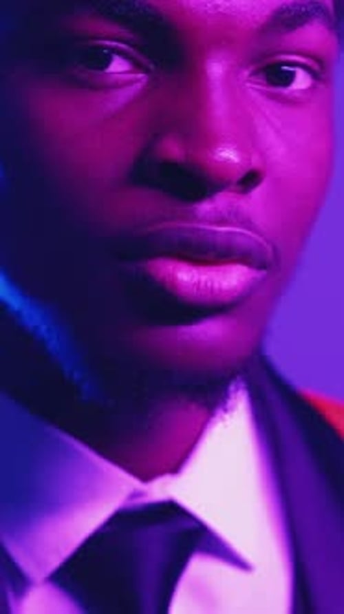 Vertical Dandy Look Man Confidence Neon Light Face